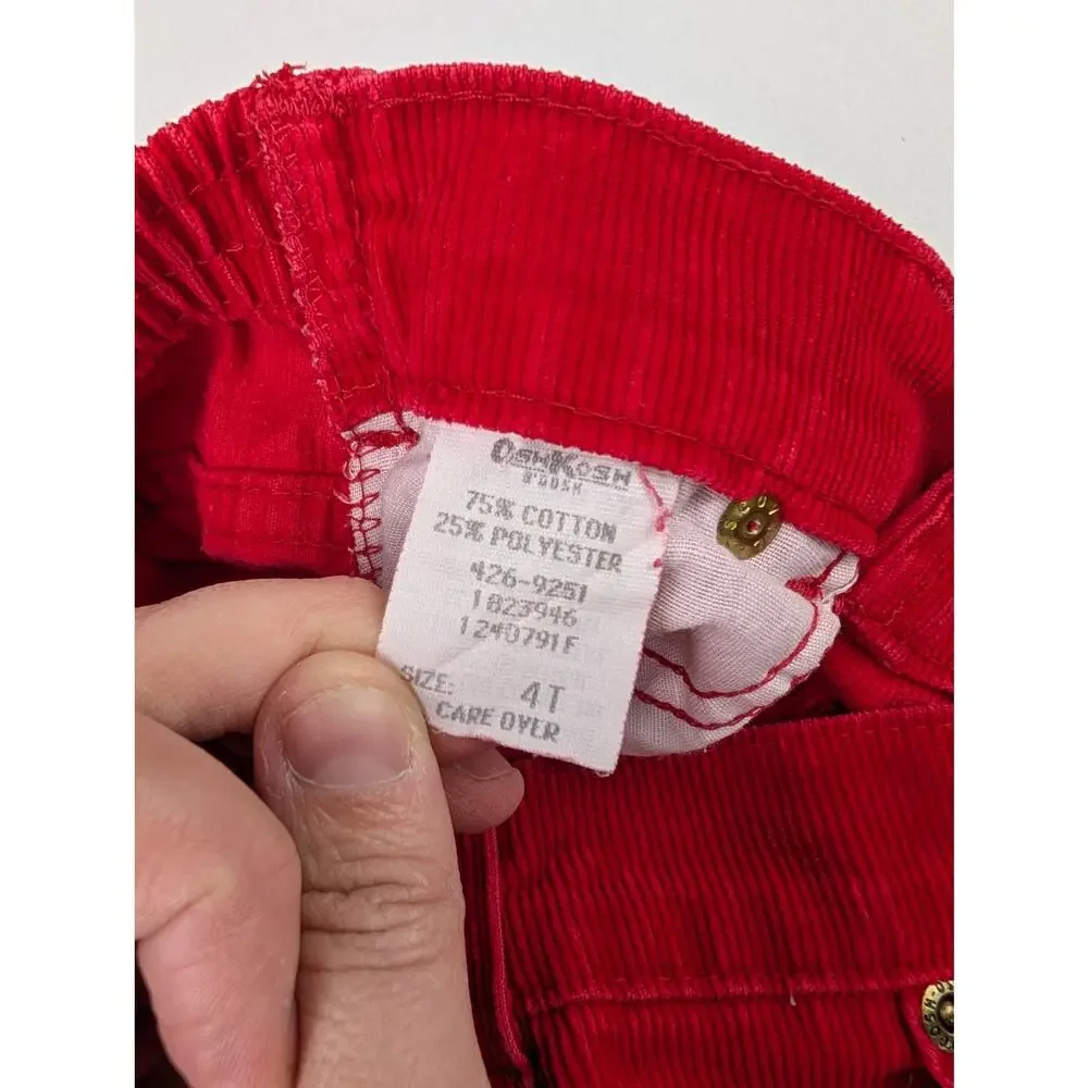 Vintage Oshkosh B'Gosh Toddler 4T Red Corduroy Pants Made in USA